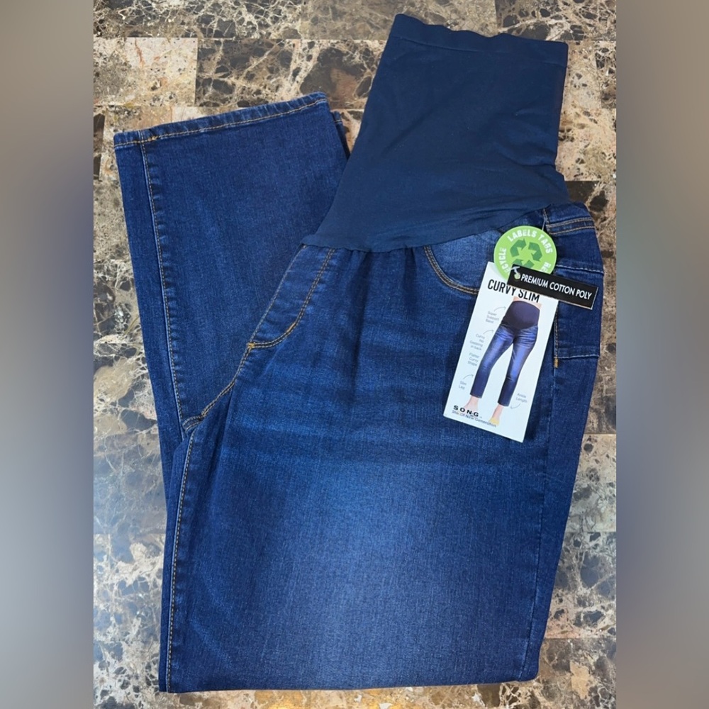 Song Curvy Slim Denim Dark Maternity Capris Pants Jeans